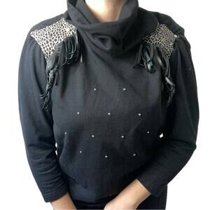 Vintage Cristina Maxx Fringe Dalmatian Print Studded Sweatshirt